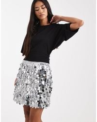 Pieces - Disc Sequin Mini Skirt - Lyst