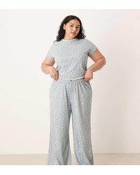 ASOS - Pantalones De Pijama Azules Con Estampado De Florecitas Mix & Match De Asos Design Curve - Lyst