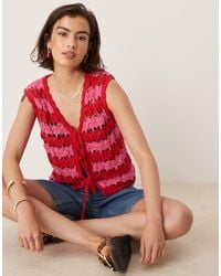 ASOS - Open Stitch Striped Tie Front Knitted Waistcoat - Lyst