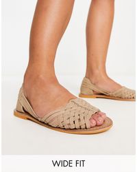 ASOS - Wide Fit Francis Leather Woven Flat Sandals - Lyst
