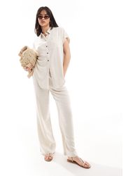 Pieces - Wide Leg Linen Trousers Co-ord - Lyst
