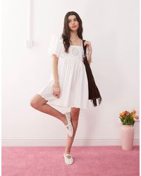 Reclaimed (vintage) - Western Babydoll Smock Dress With Embroidery Lace Detail - Lyst
