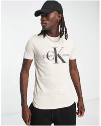 Calvin Klein - T-shirt bianco sporco con logo grande del monogramma - Lyst