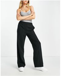 Pieces Pleated Detail Wide Leg Tailored Trousers - Black