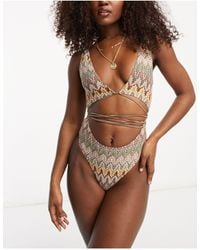 South Beach - Exclusive Cut Out Wrap Around Embroidered Swimsuit - Lyst