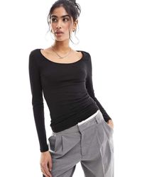 Vero Moda - Top De Manga Larga Con Cuello Ancho Redondeado De - Lyst