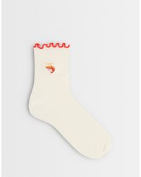 ASOS - Frill Edge Ankle Socks With Shrimp Embroidery - Lyst