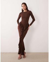 Ruched & Ready - Sculpting Long Sleeve Ruffle Drape Detail Maxi Dress - Lyst