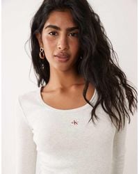 Calvin Klein - Woven Label Ribbed Long Sleeve T-shirt - Lyst