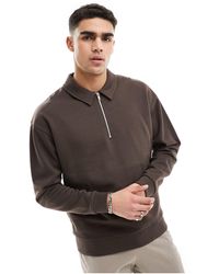 ASOS - Oversized Half Zip Sweatshirt With Collar Neck - Lyst