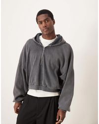 ASOS - Sweat à capuche ultra oversize coupe carrée en tissu épais côtelé à col zippé - gris délavé - Lyst