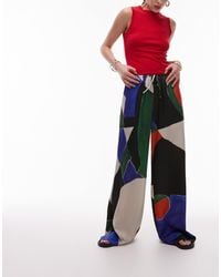 TOPSHOP - Satin Tie Waist Wide Leg Pants Geo Print - Lyst