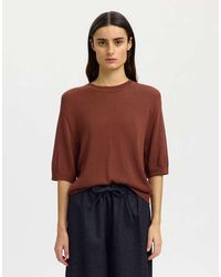 SELECTED - Top Color Cereza Caoba De Punto-Rojo - Lyst