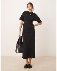 ASOS - Midaxi T-Shirtjurk Met Ronde Hals En Gerimpelde Zijkanten - Lyst