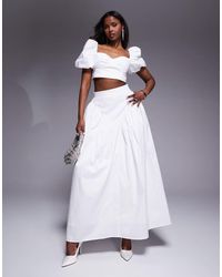 ASOS - Falda Larga Blanca Con Lazo En La Parte Trasera Y Cintura Exagerada De Satén De Algodón De (Parte De Un Conjunto) - Lyst