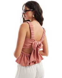 ASOS - Aangerimpelde Top Met Gestrikte Bandjes Achter - Lyst