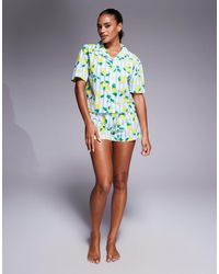 River Island - – pyjama mit zitronenmuster, bestehend aus hemd und shorts - Lyst