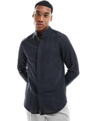 ASOS - Smart Linen Regular Shirt With Deep Grandad Collar - Lyst