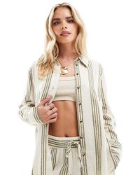 JDY Petite - Camisa Blanca A Rayas Verde Salvia De Manga Larga De Mezcla De Lino De (Parte De Un Conjunto) - Lyst