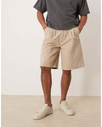 ASOS - Pantalones Cortos Vaqueros Caquis De Corte Alargado Con Pinzas Dobles De -Verde - Lyst