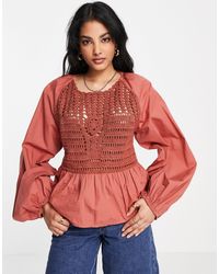 ASOS - Long Sleeve Top With Crochet Detail And Tie Waist - Lyst