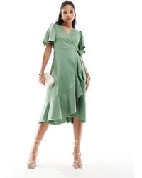 Y.A.S - Bridesmaid Satin Wrap Midi Dress - Lyst