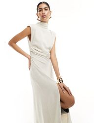 ASOS - – hochgeschlossenes leinen-midikleid - Lyst