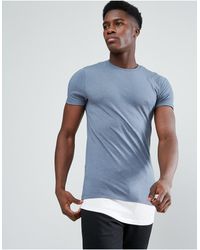 ASOS Super Longline Muscle Fit T-shirt With Contrast Hem Extender - Blue