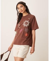 ASOS - Oversized T-Shirt Met Geborduurde Zonneprint - Lyst