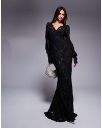 Goddiva - Embroidered Lace Scalloped Edge Maxi Dress - Lyst