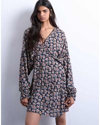 TOPSHOP - Mini Long Sleeve Tea Dress - Lyst