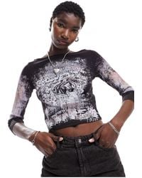 Reclaimed (vintage) - Wide Slash Neck Top With Grunge Graphic - Lyst
