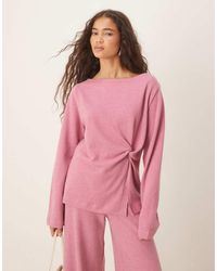 ASOS - Superzachte Top Met Blote Schouders, Geknoopt Detail En Lange Mouwen - Lyst