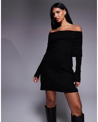 ASOS - Bardot Rib Mini Dress With Button Detail - Lyst