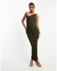 ASOS - Asymmetric Cowl Cami Midi Dress With Diagonally Ruched Skirt - Lyst
