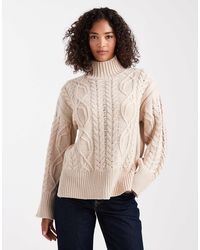 Brave Soul - Pull à col montant en maille torsadée épaisse - taupe - Lyst