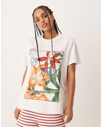 ASOS - T-Shirt Vestibilità Classica Bianca Con Stampa Grafica A Fiori - Lyst