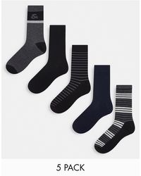 JACK&JONES ACCESSORIES Jacjobbe Socks 5 Pack Calcetines Negro Negro/Detalle: Azul Marino Azul Marino Talla única para Hombre 