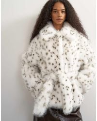 TOPSHOP - Faux Fur Short Belted Coat - Lyst