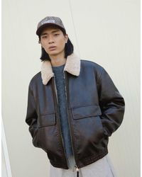 Bershka - Veste coupe carrée en similicuir - marron - Lyst