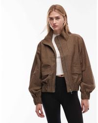 ARKET - Veste bomber à carreaux en laine mélangée extensible avec col montant - marron clair - Lyst