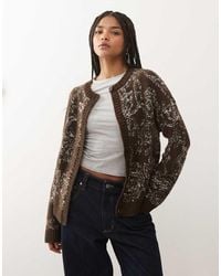 Reclaimed (vintage) - Knitted Boxy Cardigan With Tapestry Print - Lyst