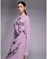 floral embroidered dobby mesh flutter sleeve maxi dress Buy Adrianna Papell Blue Embroidered Flutter Dress from Next USA