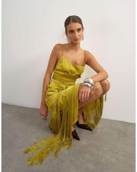 TOPSHOP - Premium Satijnen Korset Maxi-Jurk Met Franjerand - Lyst