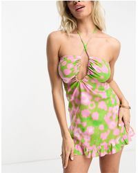 ASOS - Fuller Bust Halter Mini Beach Dress With Cut Out Waist - Lyst