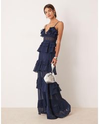 True Decadence - Tiered Ruffle Maxi Dress With Spaghetti Strap - Lyst