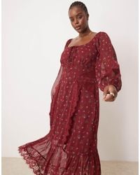 ASOS - Asos design curve - robe mi-longue nouée devant à manches longues avec empiècements en dentelle - imprimé à petites fleurs - Lyst