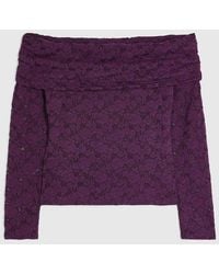 River Island - Burgundy Lace Bardot Top - Lyst