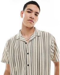 Brave Soul - Camicia A Maniche Corte Écru A Righe Nere - Lyst