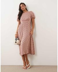 Nobody's Child - Quinn Satin Puff Sleeve Midi Tea Dress - Lyst